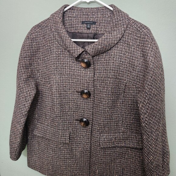 NWOT-SEMANTIKS Metalic Accent Brown Tan Houndstooth Wool Blazer, Size XL Petite - Picture 5 of 6